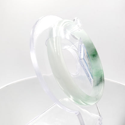 Yingmart 58mm PNJ175453 Certified Natural Greenish grey white to green, grey spots jadeite jade bangle , Real Gemstone Bracelet