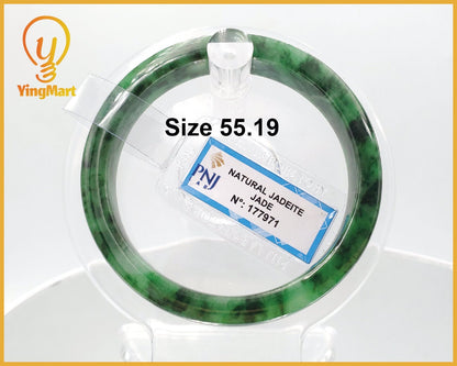 Yingmart 55mm Certified Natural Ligh to medium green, grey white, black spots jadeite jade bangle, Real Gemstone Bracelet,Vintage Jewelry