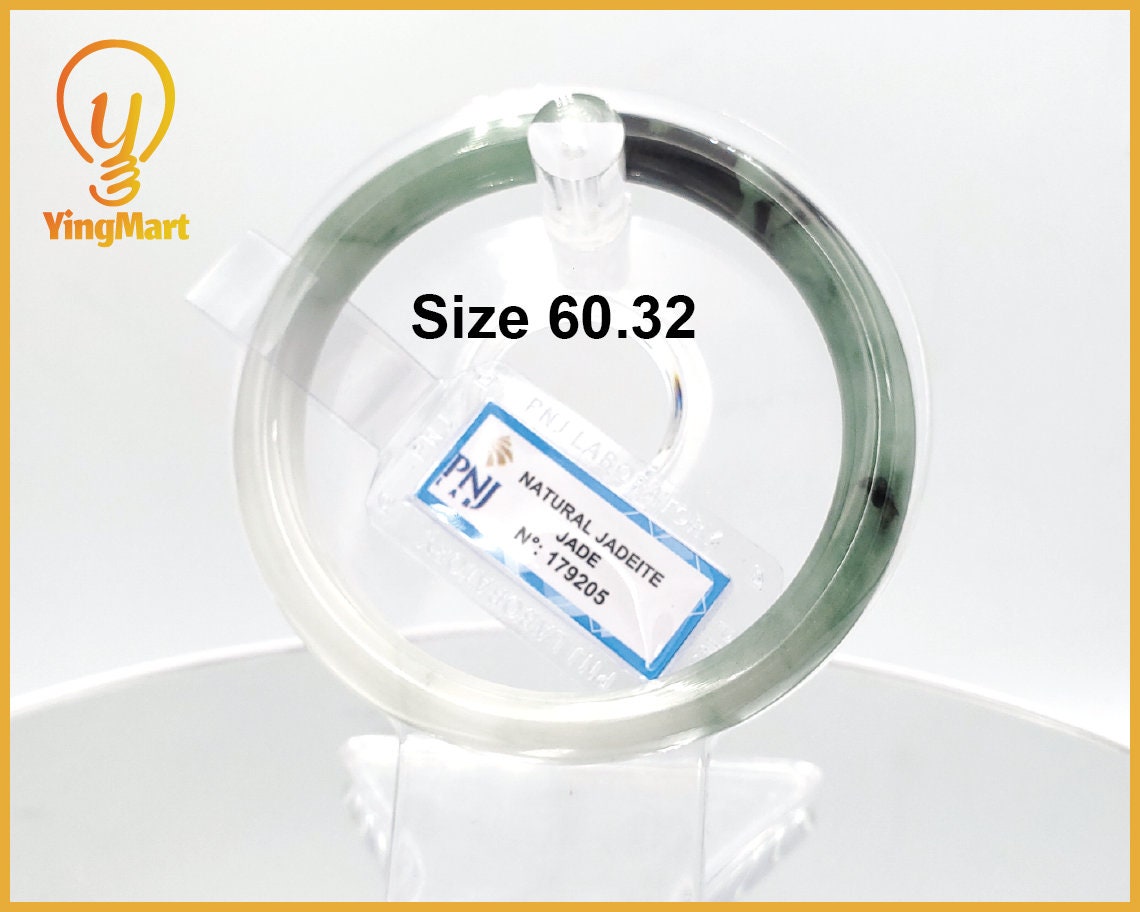 Yingmart 60mm PNJ179205 Certified Natural Greyish green, grey white, black jadeite jade bangle, Real Gemstone Bracelet,Vintage Jewelry