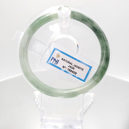 Yingmart 59mm Certified Natural Light to dark greyish green, grey white jadeite jade bangle, Real Gemstone Bracelet,Vintage Jewelry