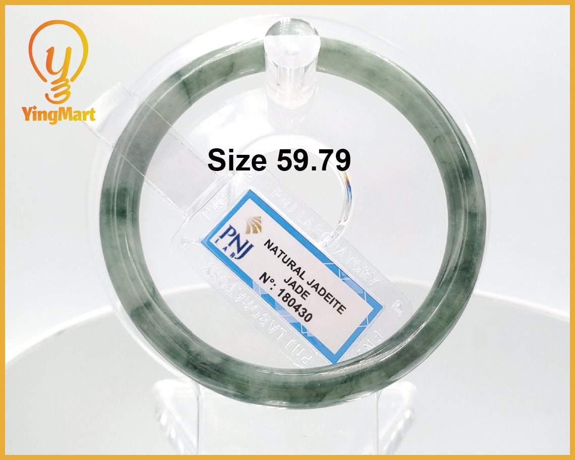 Yingmart 59mm PNJ180430 Certified Natural Light To Dark Greyish Green.GRey White jade bangle Bracelet, Real Gemstone, Vintage Jewelry