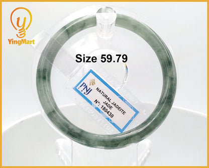 Yingmart 59mm PNJ180430 Certified Natural Light To Dark Greyish Green.GRey White jade bangle Bracelet, Real Gemstone, Vintage Jewelry