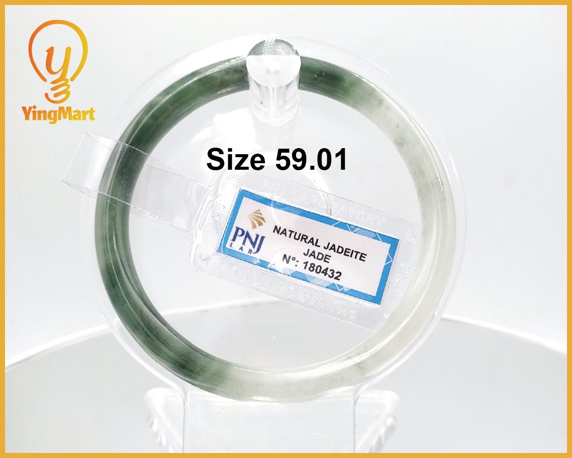 Yingmart 59mm PNJ180432 Certified Natural Dark Yellowish Green. GRey White jade bangle Bracelet,Real Gemstone Bracelet,Vintage Jewelry