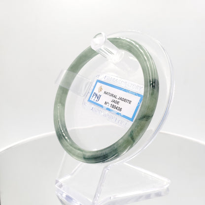 Yingmart 59mm Certified Natural Light To Dark Greyish Green. Grey White  jade bangle Bracelet, Real Gemstone Bracelet, Vintage Jewelry