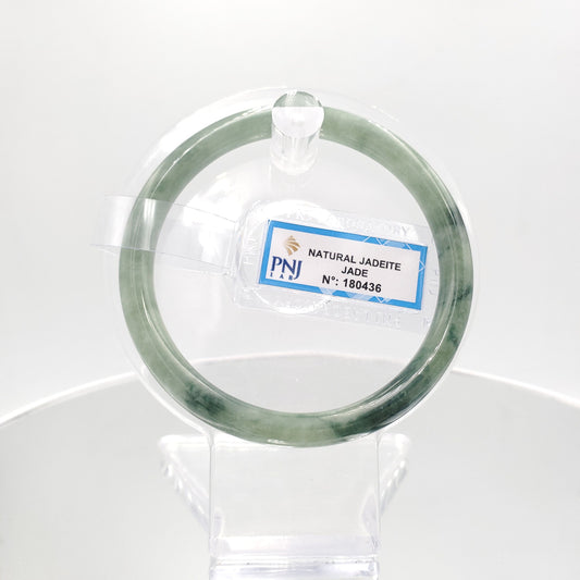 Yingmart 59mm Certified Natural Light To Dark Greyish Green. Grey White  jade bangle Bracelet, Real Gemstone Bracelet, Vintage Jewelry