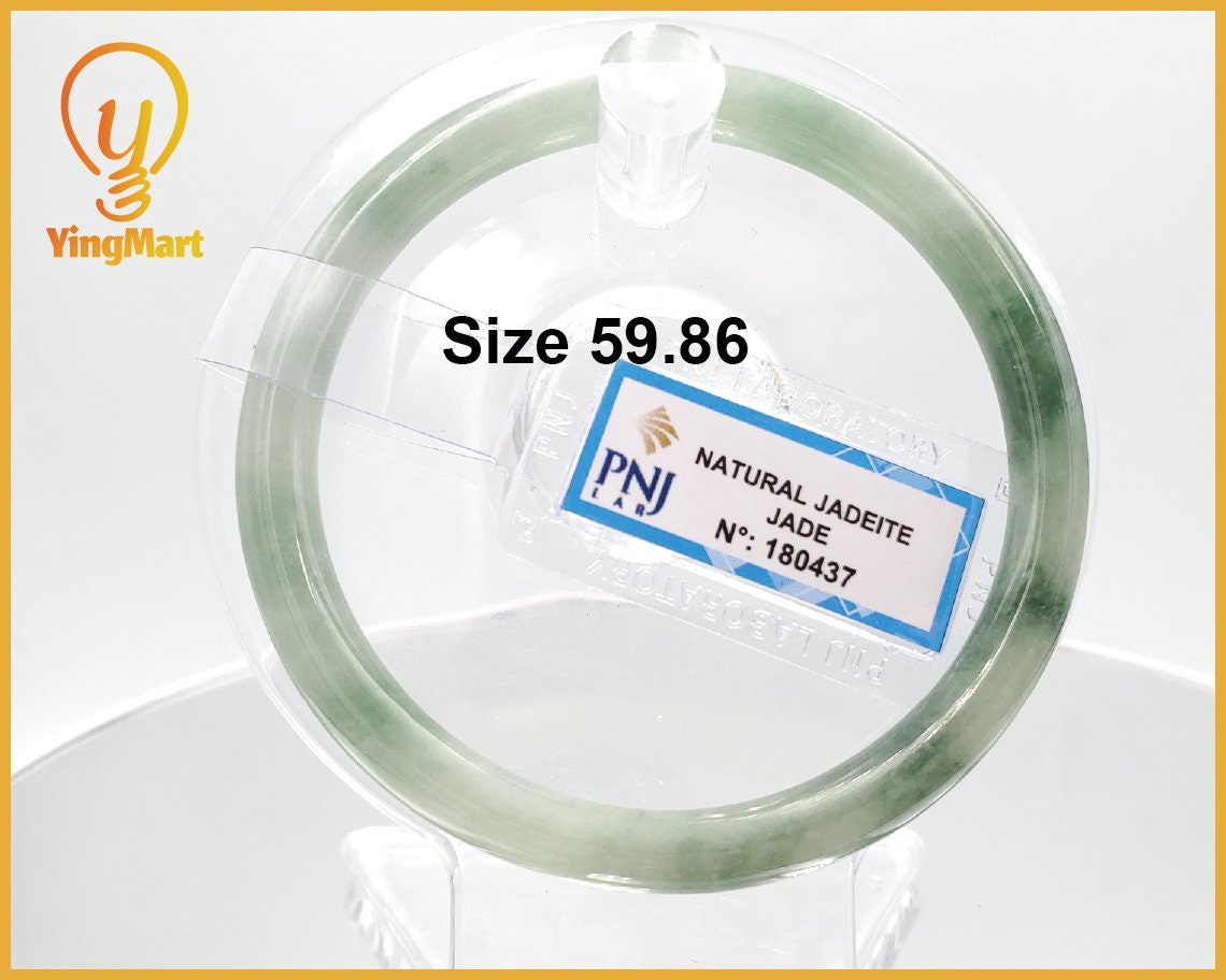 Yingmart 59mm Certified Natural Yellowish greyish green, grey white jadeite jade bangle Bracelet, Real Gemstone Bracelet, Vintage Jewelry