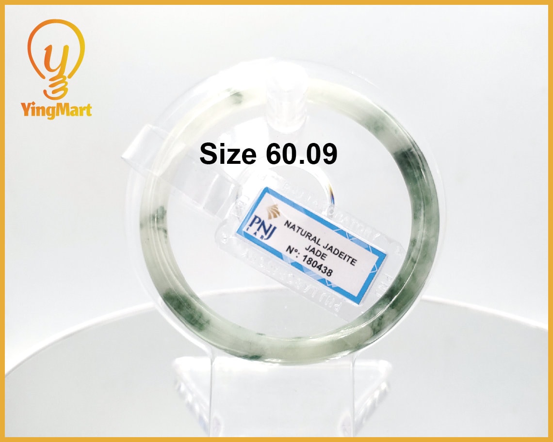 Yingmart 60mm PNJ180438 Certified Natural Yellowish greyish green, grey white jadeite jade bangle Bracelet, Real Gemstone Bracelet, Vintage