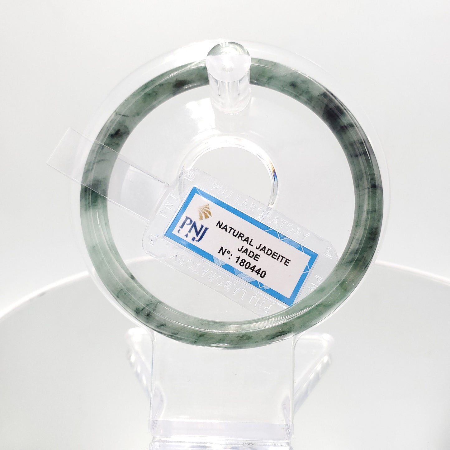 Yingmart 60mm PNJ180440 Certified Natural Greyish Green. Grey White, Black spots jadeite jade bangle ,Real Gemstone Bracelet,Vintage Jewelry