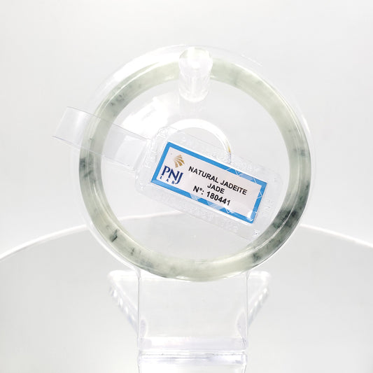 Yingmart 59mm PNJ180441 Certified Natural Yellowish green white, grey white, black spots jadeite jade bangle, Real Gemstone Bracelet