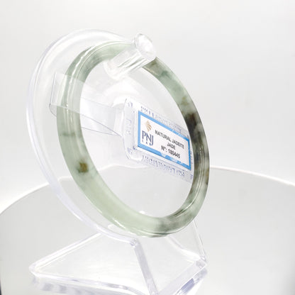 Yingmart 60mm 180445 Certified Natural Light green, grey white, black brown spots jadeite jade bangle, Gemstone Bracelet,Vintage Jewelry