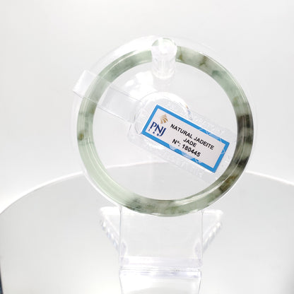 Yingmart 60mm 180445 Certified Natural Light green, grey white, black brown spots jadeite jade bangle, Gemstone Bracelet,Vintage Jewelry