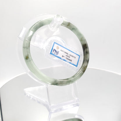 Yingmart 60mm 180445 Certified Natural Light green, grey white, black brown spots jadeite jade bangle, Gemstone Bracelet,Vintage Jewelry