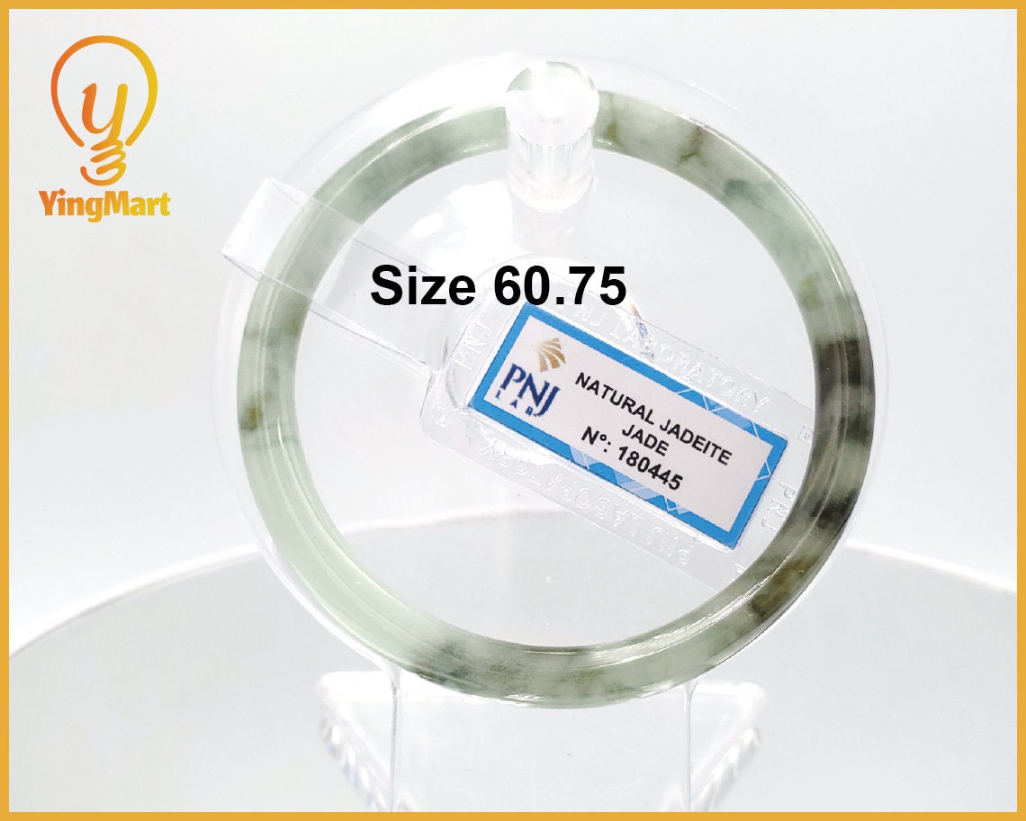 Yingmart 60mm 180445 Certified Natural Light green, grey white, black brown spots jadeite jade bangle, Gemstone Bracelet,Vintage Jewelry