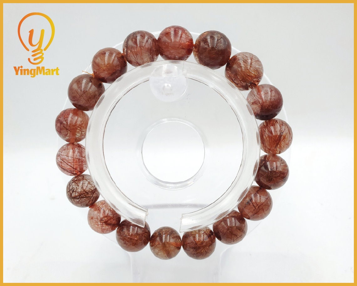 Yingmart 12mm Natural Red Rutilated Quartz Chain/Beaded Bracelet, Real Gemstone, Vintage Jewelry, Accessories, Gift for her Bracelet