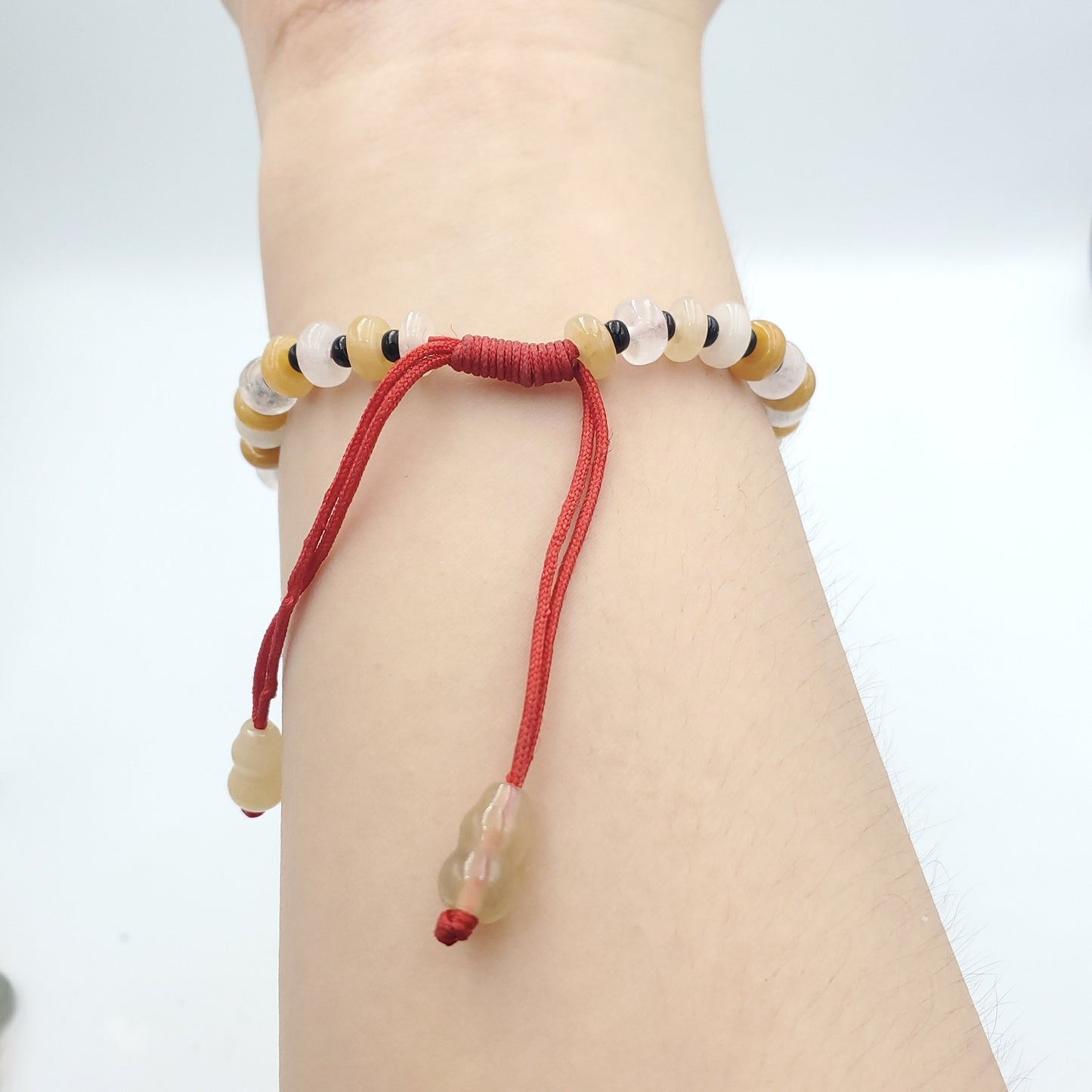 Yingmart Vintage Icy Gray White jade With Custom Lanyard Mixed Yellow, White, Black Jade Bracelet,Accessories,Real Gemstone, Gift for her