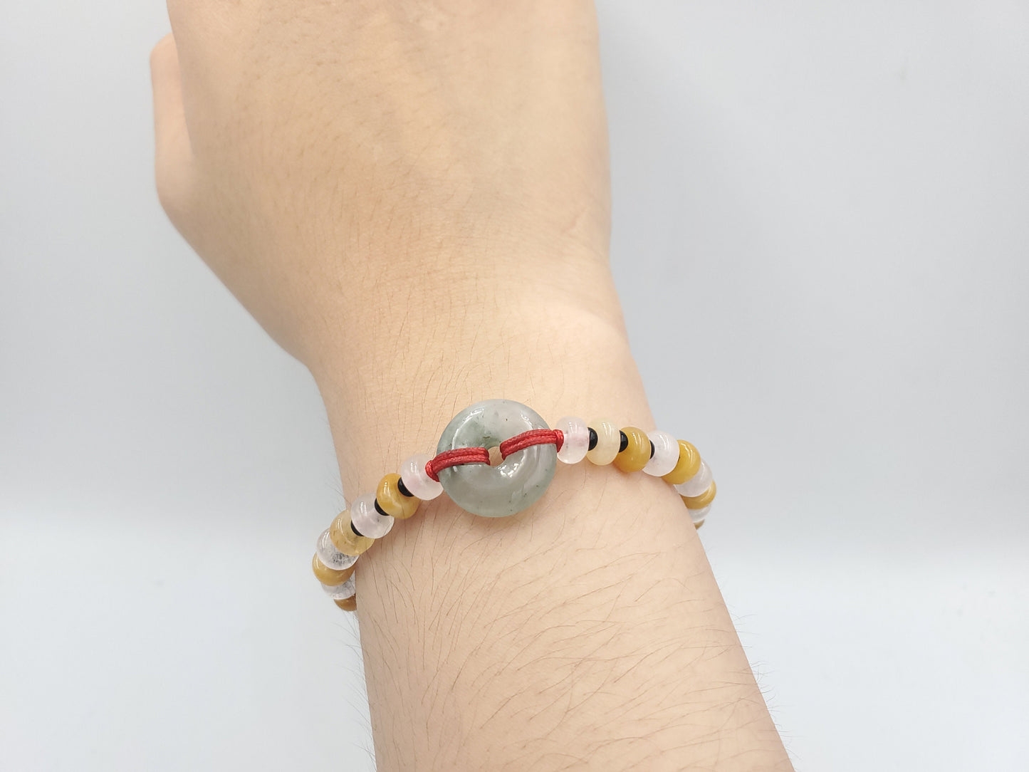 Yingmart Vintage Icy Gray White jade With Custom Lanyard Mixed Yellow, White, Black Jade Bracelet,Accessories,Real Gemstone, Gift for her