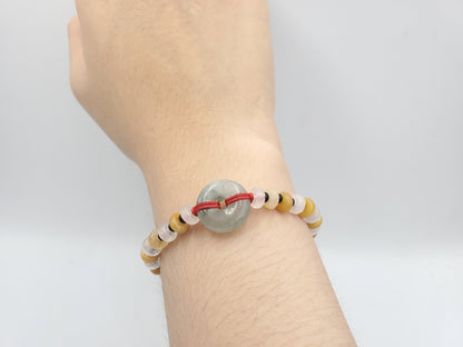 Yingmart Vintage Icy Gray White jade With Custom Lanyard Mixed Yellow, White, Black Jade Bracelet,Accessories,Real Gemstone, Gift for her