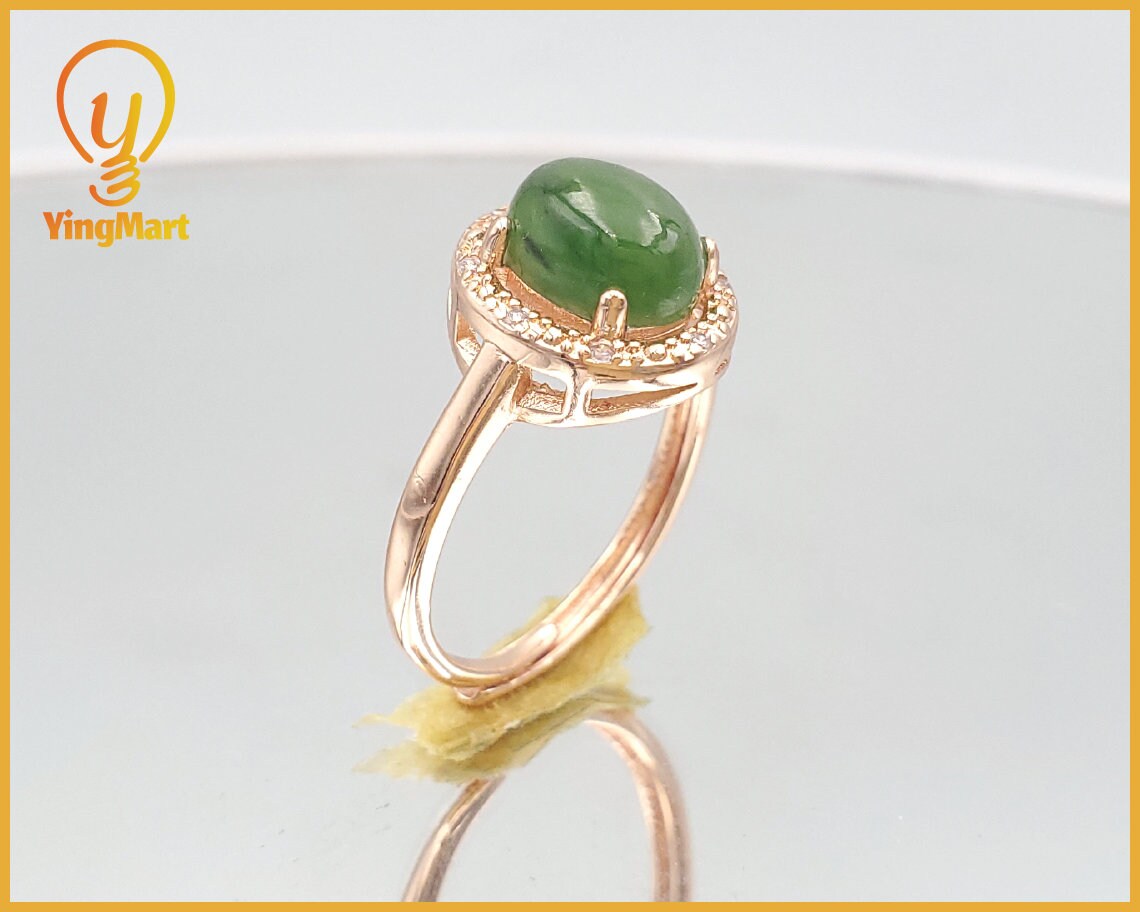 Yingmart Gold Plated Silver 18K Jade Ring,gemstone, jewelrydesigner,green jade, gemstone lover, gemstone jewellery