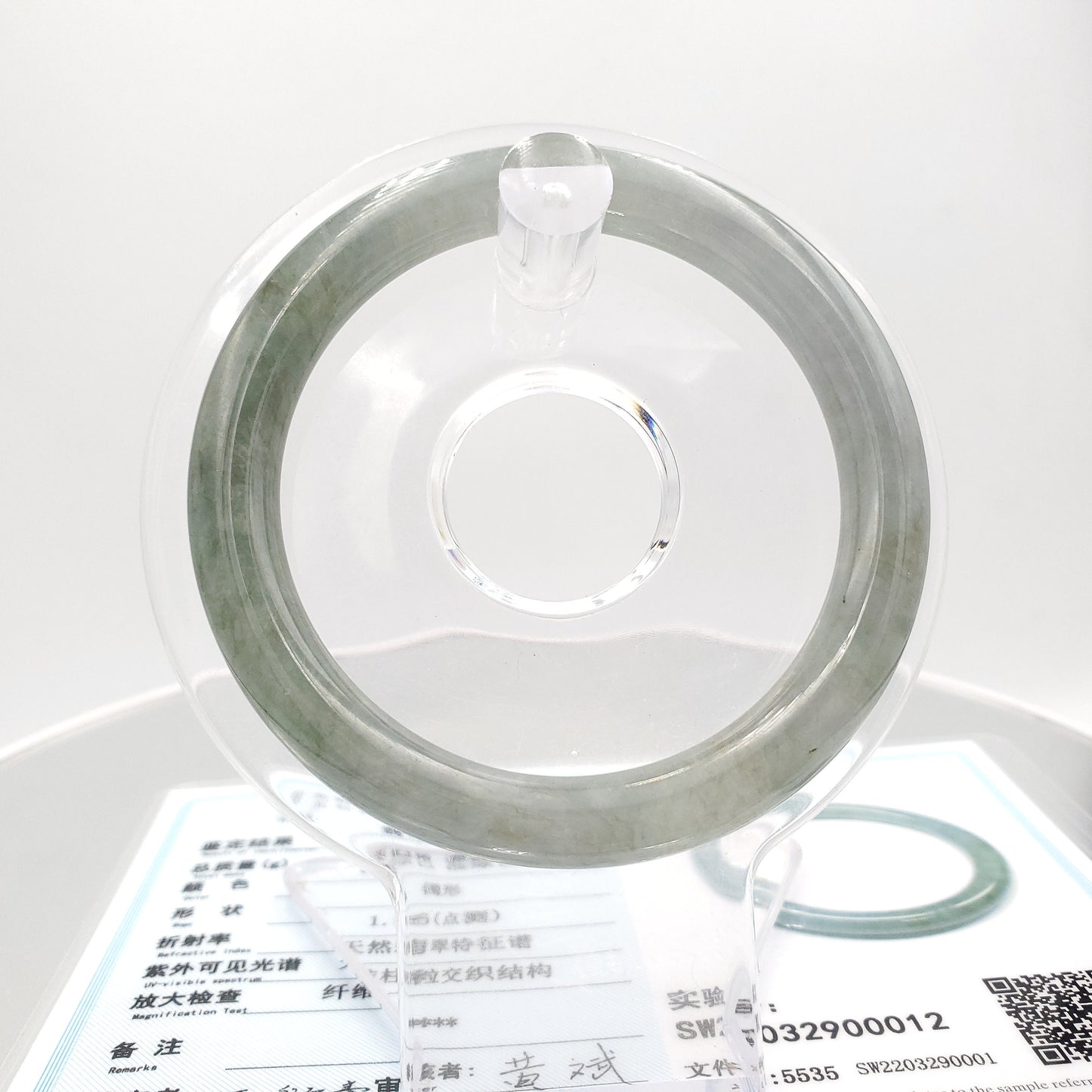 Yingmart 53mm Certified Grade A Jade color Grey Semi-Translucent Jadeite Jade bangle bracelet, Real Gemstone, Accessories