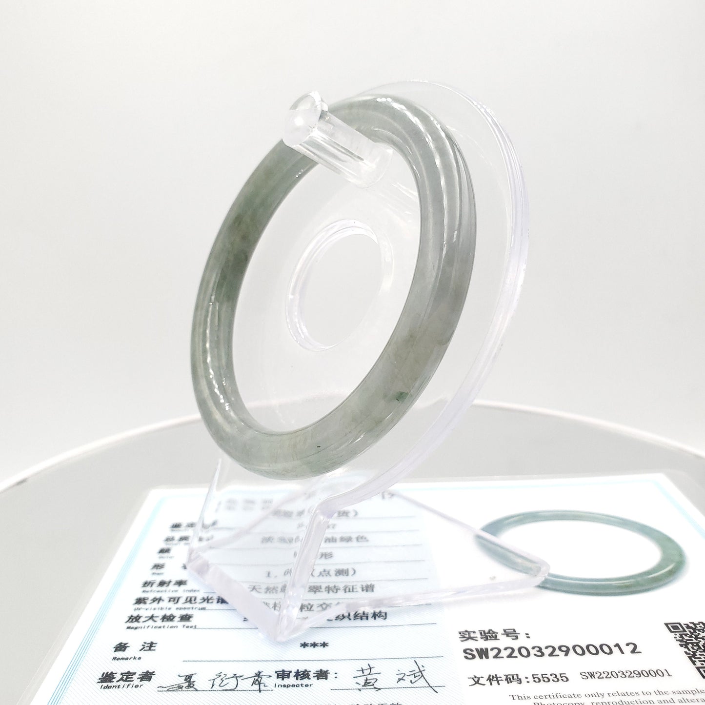 Yingmart 53mm Certified Grade A Jade color Grey Semi-Translucent Jadeite Jade bangle bracelet, Real Gemstone, Accessories