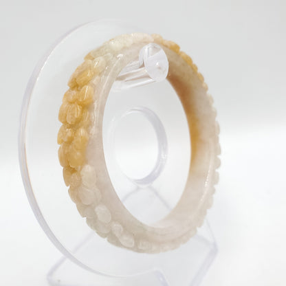 Yingmart 50mm High quality Burma color white to yellow blossom flower carved semi-translucent Jadeite bangle jade, flower carved bracelet