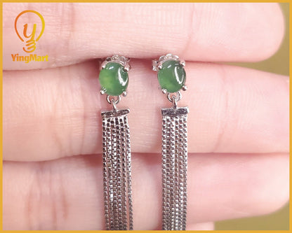 Yingmart Certified Genuine Icy Green Burmese Type A Jadeite Jade Gemstone Earrings Made With 925 Sterling Silver earrings, Gift for Women