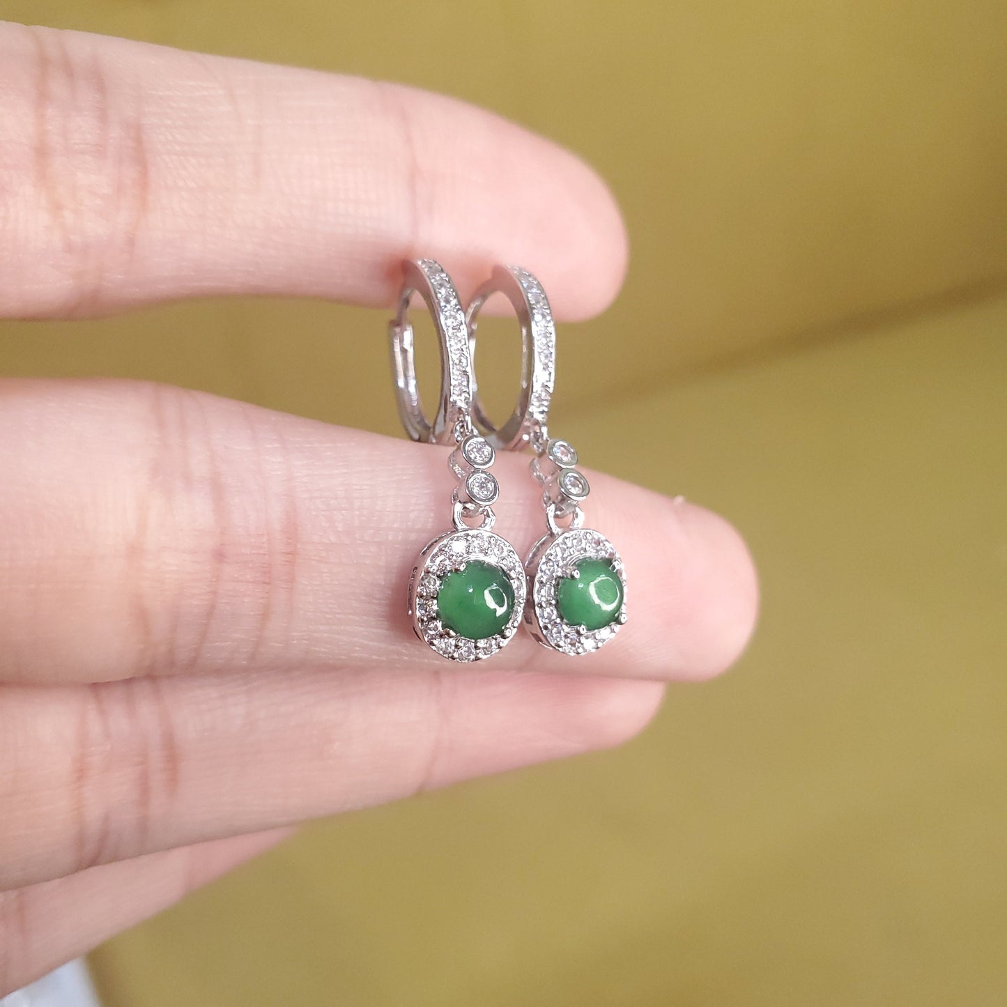Yingmart Certified Genuine Icy Green Burmese Type A Jadeite Jade Gemstone Earrings Made With 925 Sterling Silver earrings, Gift for Women