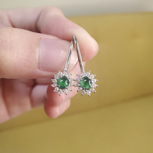Yingmart Certified Genuine Icy Green Burmese Type A Jadeite Jade Gemstone Earrings Made With 925 Sterling Silver earrings, Gift for Women