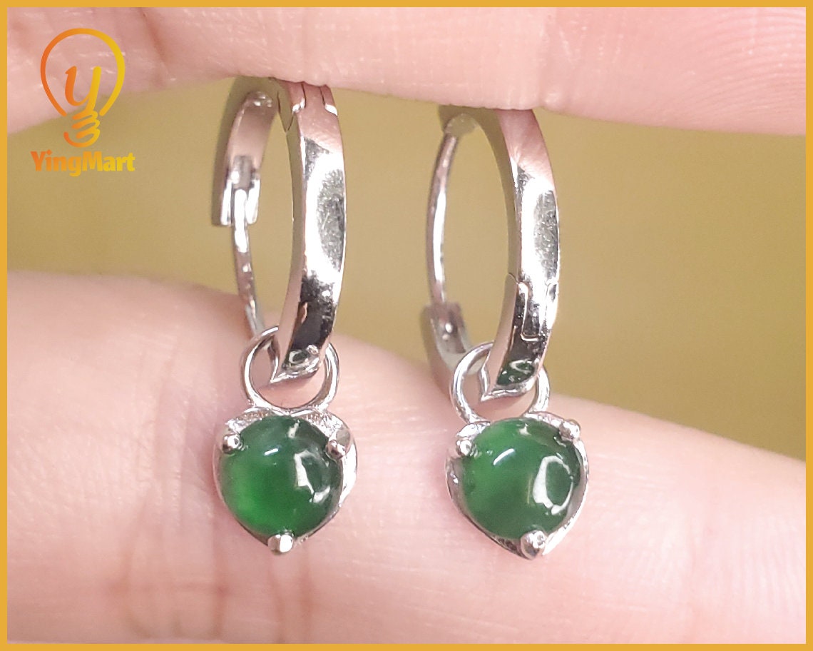 Yingmart Certified Genuine Icy Green Burmese Type A Jadeite Jade Gemstone Earrings Made With 925 Sterling Silver earrings, Gift for Women