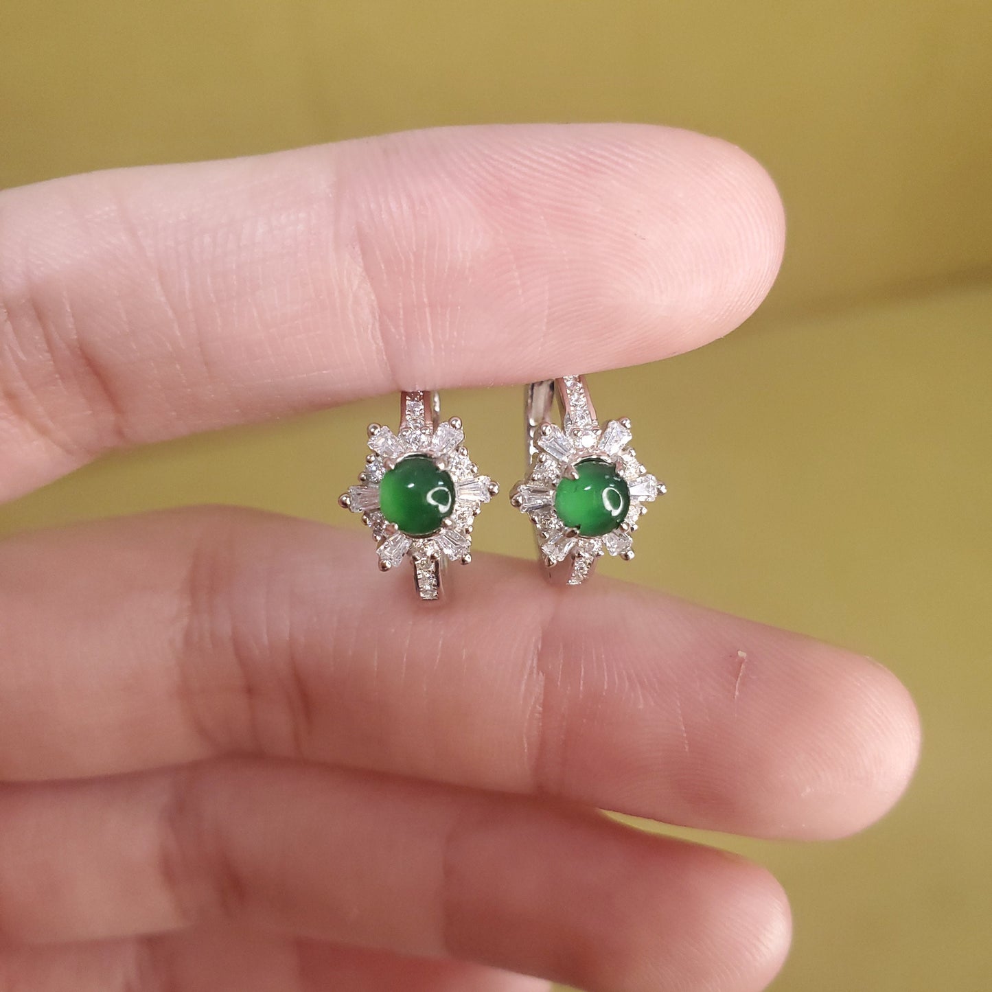 Yingmart Certified Genuine Icy Green Burmese Type A Jadeite Jade Gemstone Earrings Made With 925 Sterling Silver earrings, Gift for Women