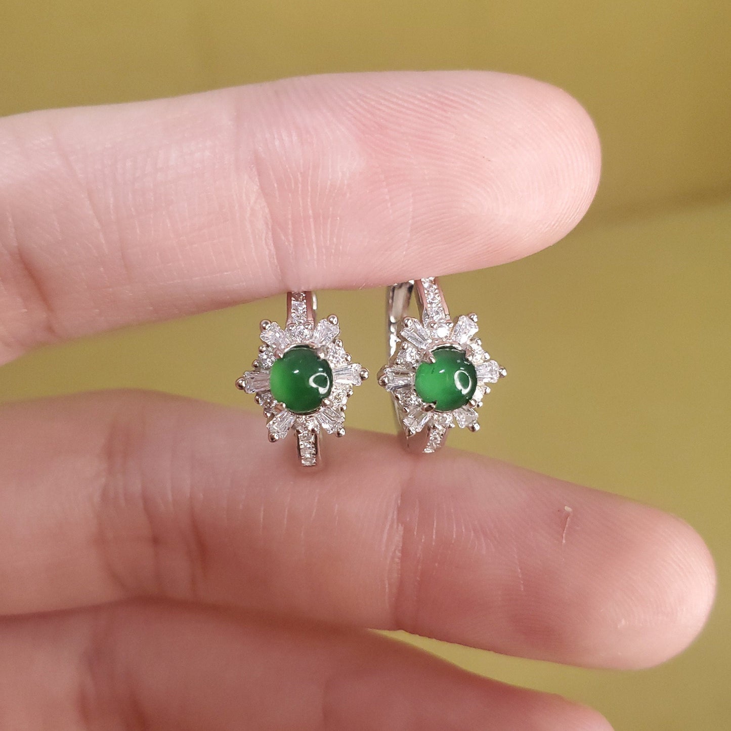 Yingmart Certified Genuine Icy Green Burmese Type A Jadeite Jade Gemstone Earrings Made With 925 Sterling Silver earrings, Gift for Women