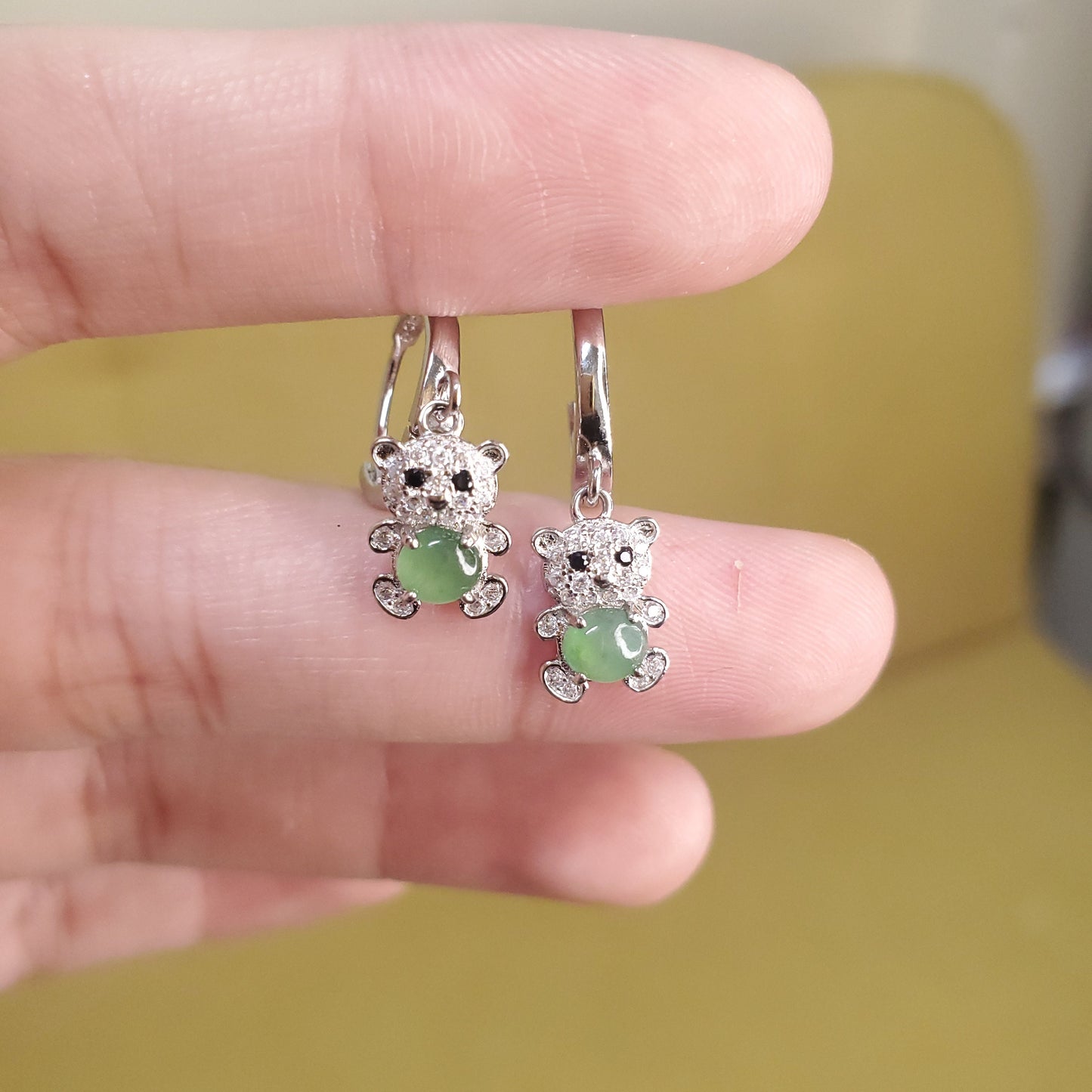 Yingmart Certified Genuine Icy Green Burmese Type A Jadeite Jade Gemstone Earrings Made With 925 Sterling Silver earrings, Gift for Women