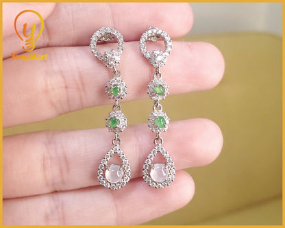 Yingmart Certified Genuine Icy Green & White Burmese Type A Jadeite Jade Gemstone Earrings Made With S925  Silver earrings, Gift for Women