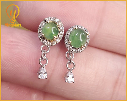 Yingmart Certified Genuine Icy Green Burmese Type A Jadeite Jade Gemstone Earrings Made With 925 Sterling Silver earrings, Gift for Women