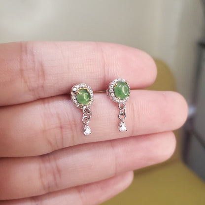 Yingmart Certified Genuine Icy Green Burmese Type A Jadeite Jade Gemstone Earrings Made With 925 Sterling Silver earrings, Gift for Women