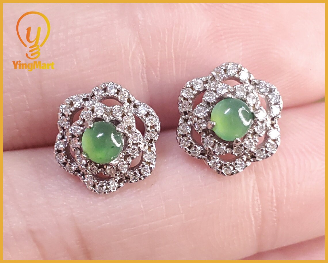 Yingmart Certified Genuine Icy Green Burmese Type A Jadeite Jade Gemstone Earrings Made With 925 Sterling Silver earrings, Gift for Women