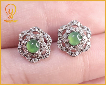 Yingmart Certified Genuine Icy Green Burmese Type A Jadeite Jade Gemstone Earrings Made With 925 Sterling Silver earrings, Gift for Women