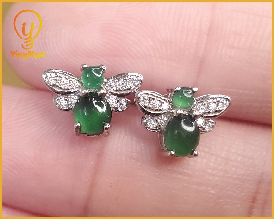 Yingmart Certified Genuine Icy Green Burmese Type A Jadeite Jade Gemstone Earrings Made With 925 Sterling Silver earrings, Gift for Women