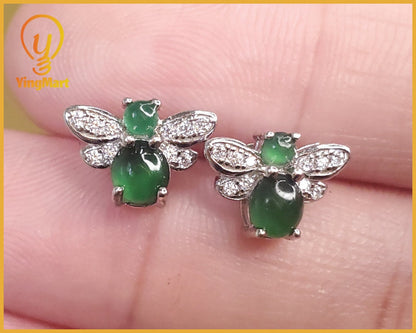 Yingmart Certified Genuine Icy Green Burmese Type A Jadeite Jade Gemstone Earrings Made With 925 Sterling Silver earrings, Gift for Women