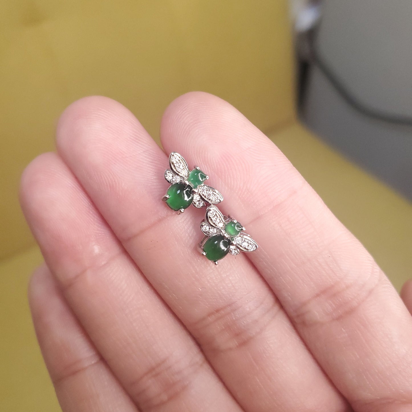 Yingmart Certified Genuine Icy Green Burmese Type A Jadeite Jade Gemstone Earrings Made With 925 Sterling Silver earrings, Gift for Women