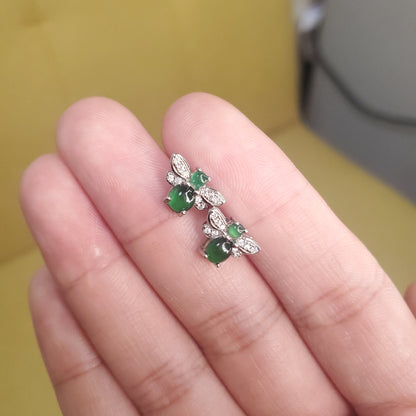 Yingmart Certified Genuine Icy Green Burmese Type A Jadeite Jade Gemstone Earrings Made With 925 Sterling Silver earrings, Gift for Women