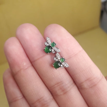 Yingmart Certified Genuine Icy Green Burmese Type A Jadeite Jade Gemstone Earrings Made With 925 Sterling Silver earrings, Gift for Women