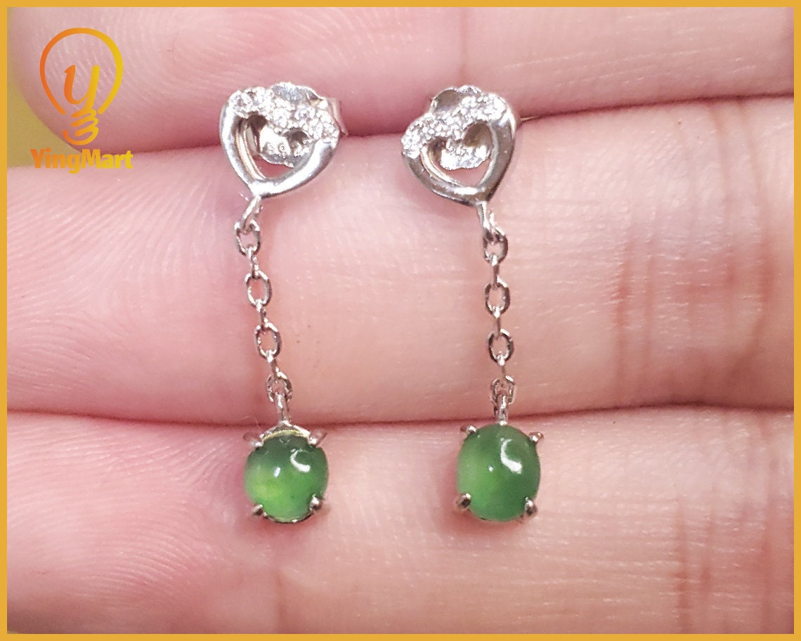 Yingmart SZ22074044 Certified Genuine Icy Green Burmese Type A Jadeite Jade Gemstone Earrings Made With 925 Sterling Silver earrings