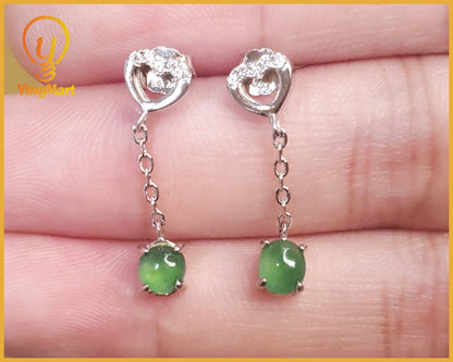 Yingmart SZ22074044 Certified Genuine Icy Green Burmese Type A Jadeite Jade Gemstone Earrings Made With 925 Sterling Silver earrings