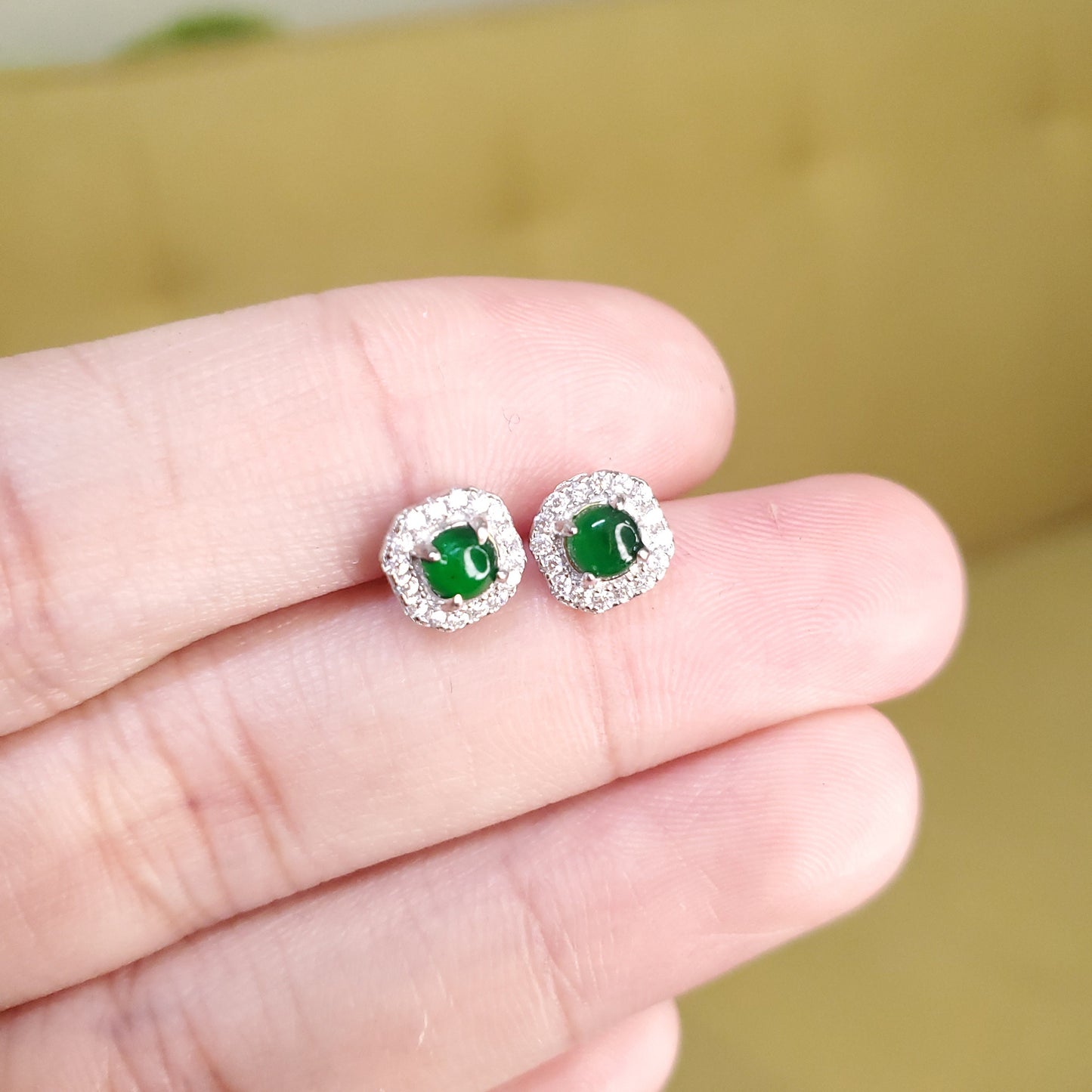 Yingmart Certified Genuine Icy Green Burmese Type A Jadeite Jade Gemstone Earrings Made With 925 Sterling Silver earrings, Gift for Women