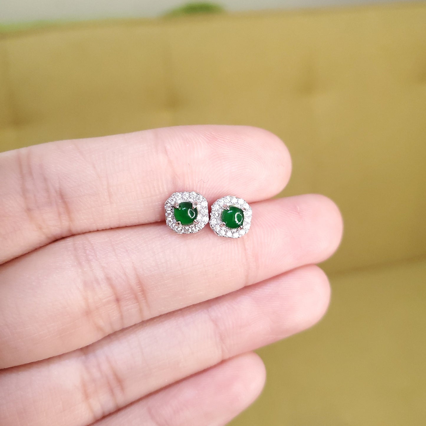 Yingmart Certified Genuine Icy Green Burmese Type A Jadeite Jade Gemstone Earrings Made With 925 Sterling Silver earrings, Gift for Women