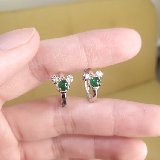 Yingmart Certified Genuine Icy Green Burmese Type A Jadeite Jade Gemstone Earrings Made With 925 Sterling Silver earrings, Gift for Women