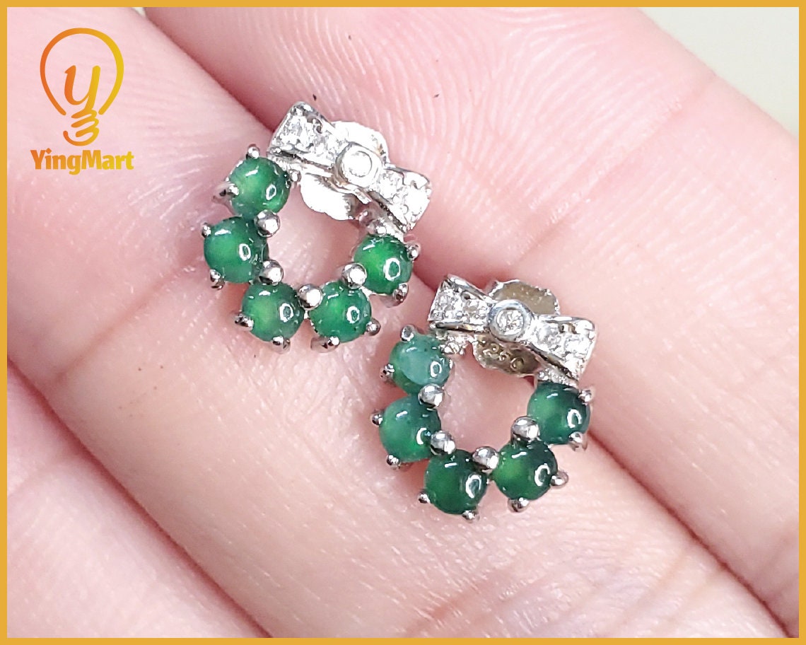 Yingmart Certified Genuine Icy Green Burmese Type A Jadeite Jade Gemstone Earrings Made With 925 Sterling Silver earrings, Gift for Women