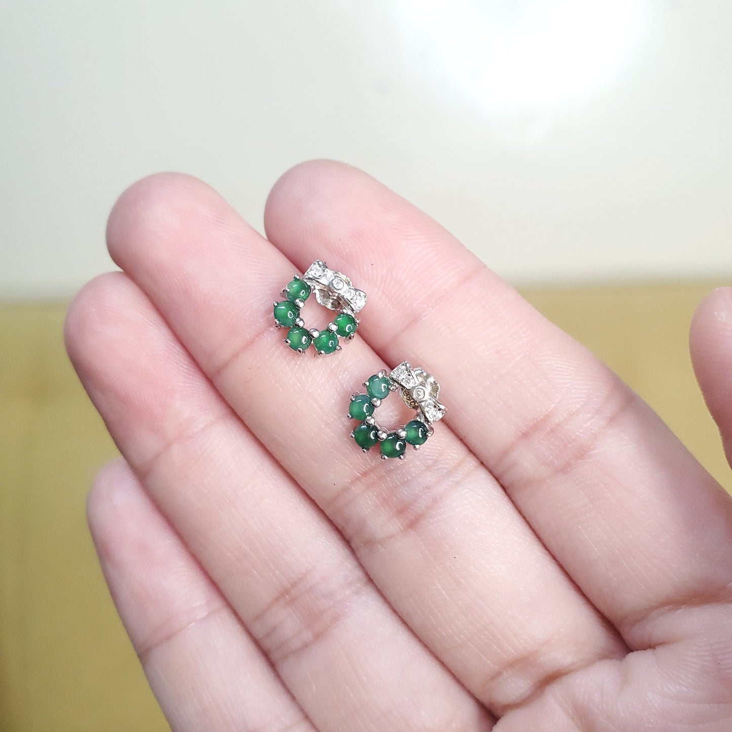 Yingmart Certified Genuine Icy Green Burmese Type A Jadeite Jade Gemstone Earrings Made With 925 Sterling Silver earrings, Gift for Women