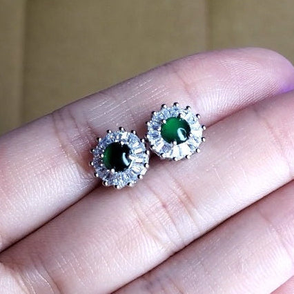 Yingmart Certified Genuine Icy Green Burmese Type A Jadeite Jade Gemstone Earrings Made With 925 Sterling Silver earrings, Gift for Women